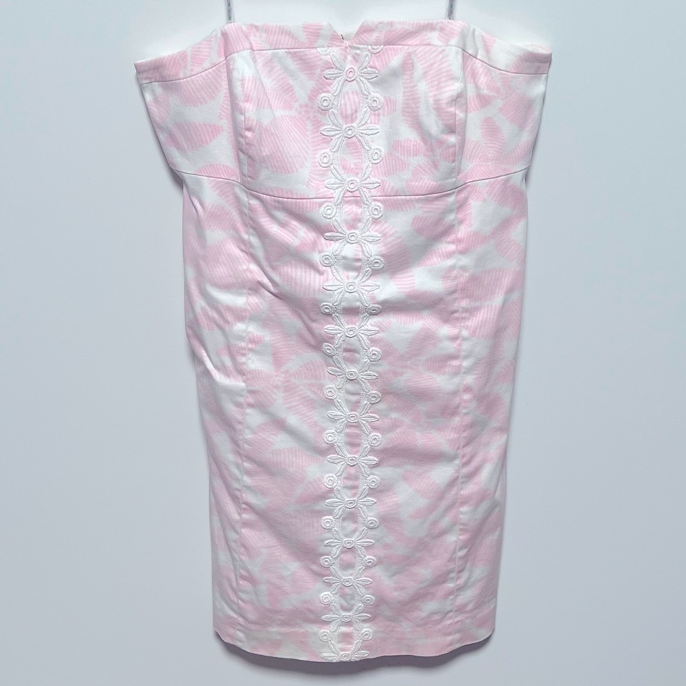 Lilly Pulitzer Pink and White Strapless Midi Dress